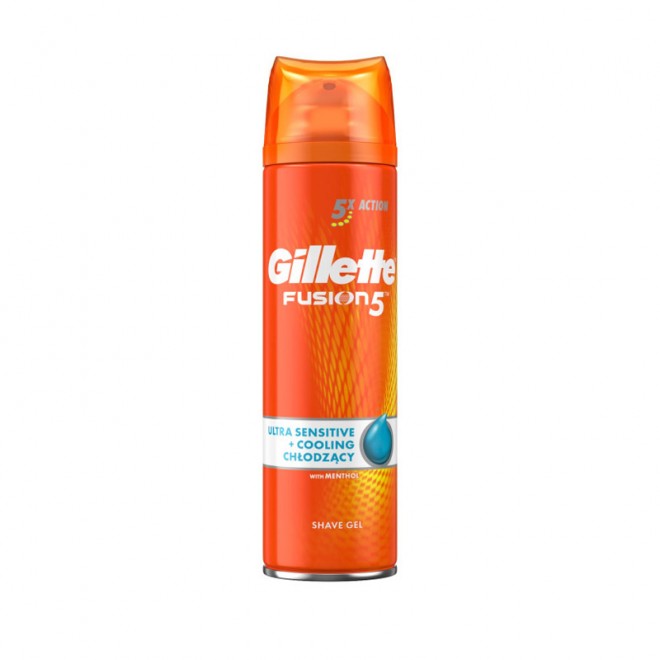 Chłodzący żel do golenia do skóry wrażliwej Gillette Fusion 5 Ultra Sensitive+Cooling, 200 ml