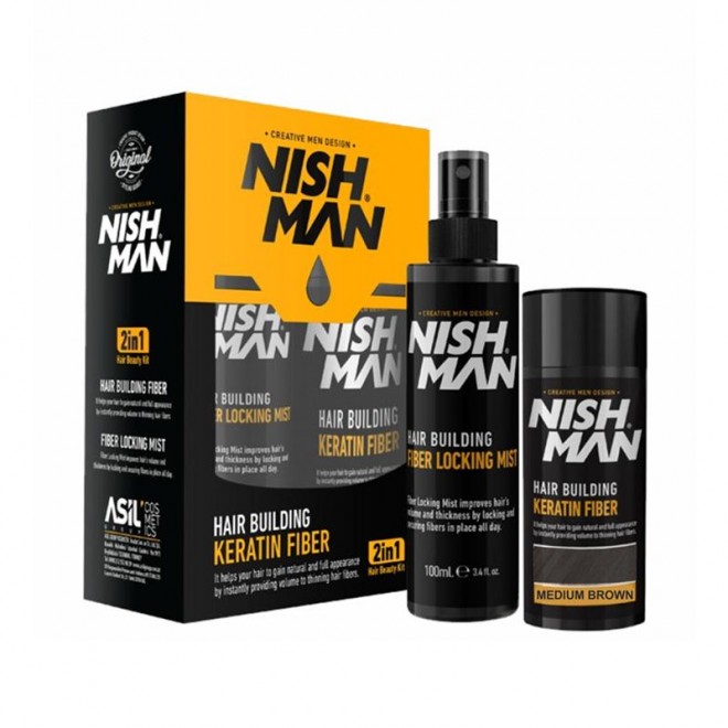Włókna keratynowe do zagęszczenia włosów Nishman Hair Building Keratin Fiber Medium Brown 20g + 100ml