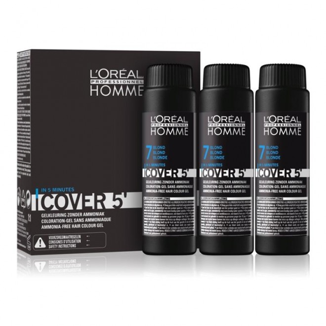 Zestaw koloryzujący do siwych włosów poziom 7 L’Oréal Professionnel Homme Cover 5' Blonde 3 x 50 ml