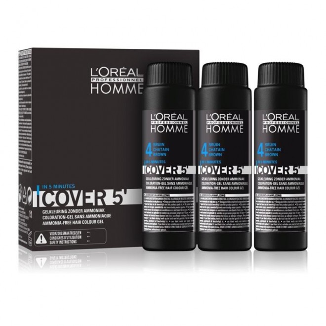 Zestaw koloryzujący do siwych włosów poziom 4 L’Oréal Professionnel Homme Cover 5' Brown 3 x 50 ml