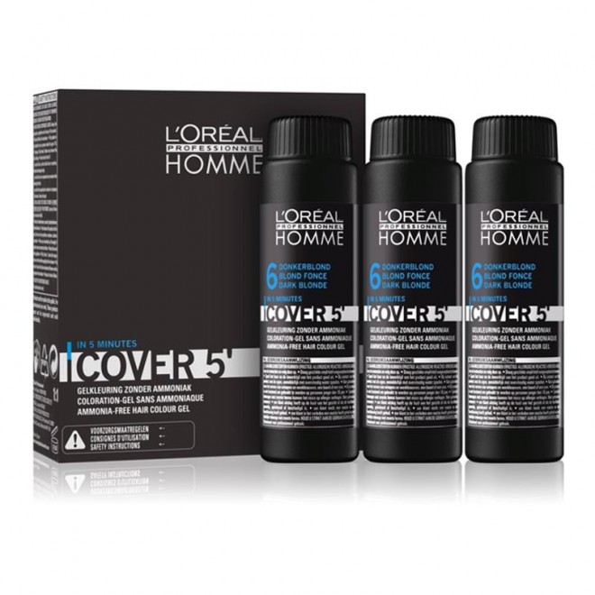 Zestaw koloryzujący do siwych włosów poziom 6 L’Oréal Professionnel Homme Cover 5' Dark Blonde 3 x 50 ml