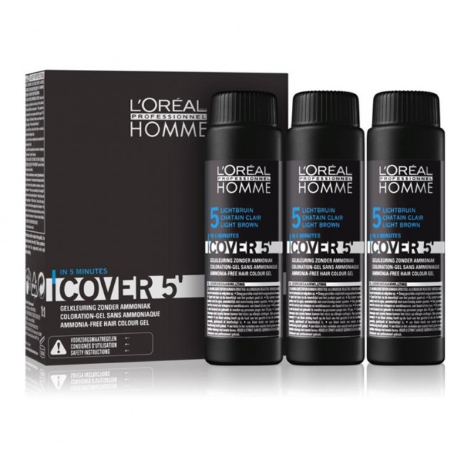 Zestaw koloryzujący do siwych włosów poziom 5 L’Oréal Professionnel Homme Cover 5' Light Brown 3 x 50 ml