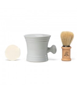 Zestaw do golenia The Shave Factory Shaving Mug Set biała miseczka, pędzel, mydło