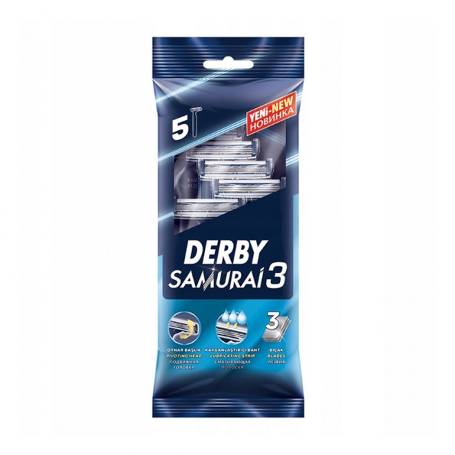 Jednorazowe maszynki do golenia Derby Samurai 3 opakowanie 5szt
