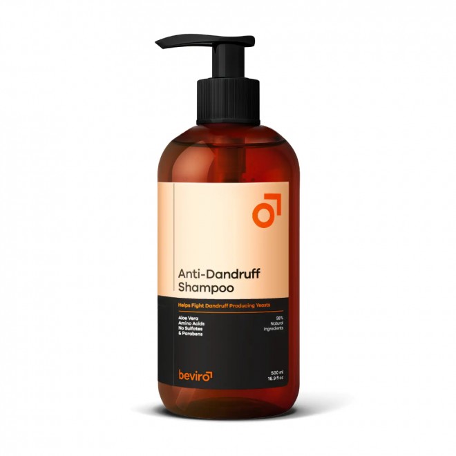 Beviro Anti-Dandruff Shampoo 500 ml – szampon przeciwłupieżowy 99% naturalny | duża pojemność do regularnego stosowania