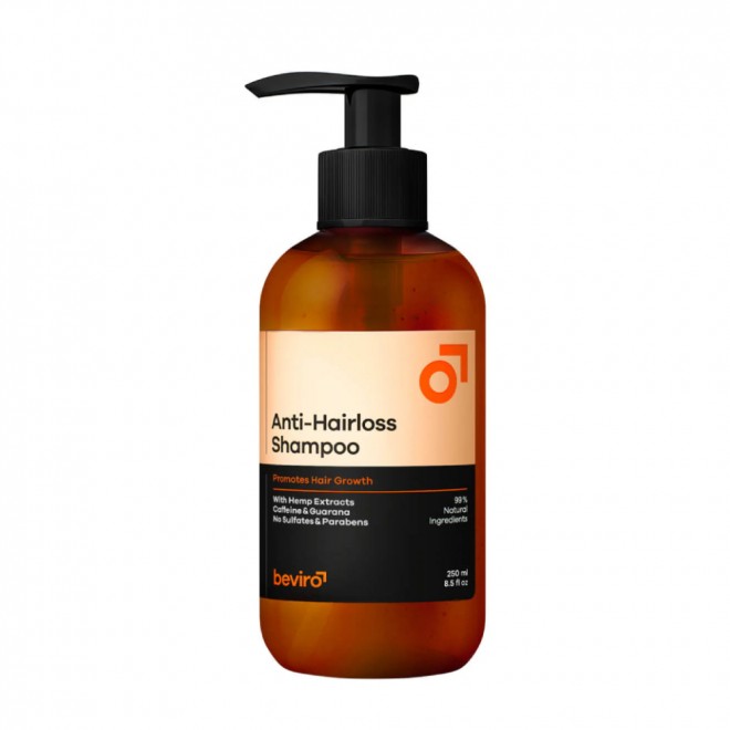 Beviro Anti-Hairloss Shampoo 250 ml – szampon przeciw wypadaniu włosów dla mężczyzn | kofeina, guarana, CBD