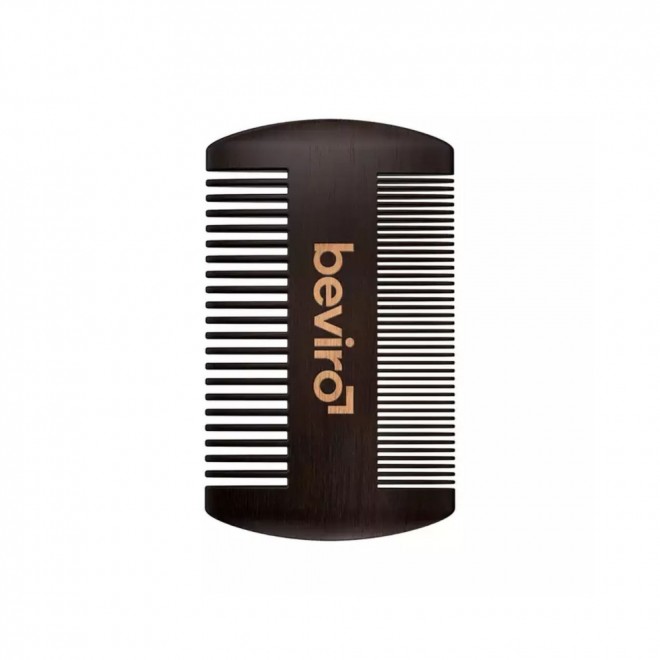 Grzebień do brody Beviro Beard Comb (Pear Wood) — drewniany grzebień z dwiema gęstościami zębów do brody krótkiej i długiej