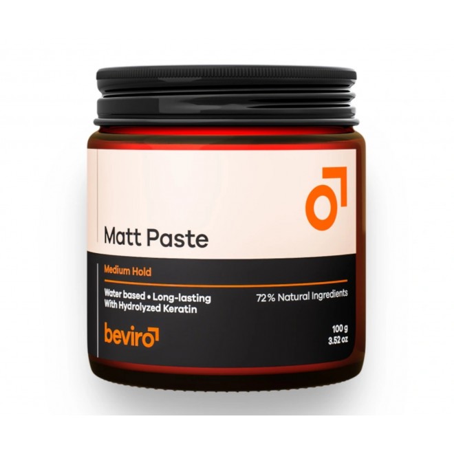 Beviro Matt Paste Medium Hold 100 g – matująca pasta do włosów na bazie wody | naturalny efekt, możliwość restylizacji, 72% składników naturalnych